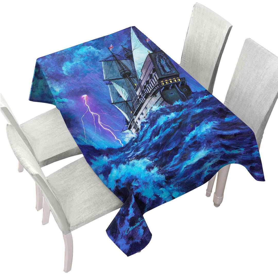 Last Voyage Stormy Ocean and Sailing Ship Tablecloth