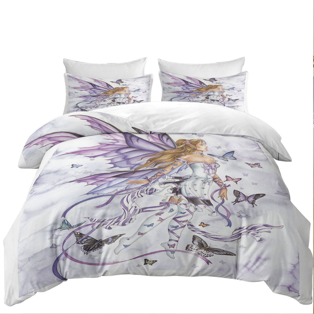 Lavender Serenade Art the Purple Butterflies and Fairy Bed Covers