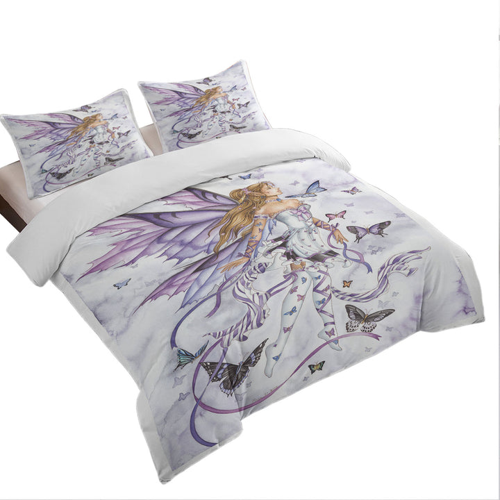 Lavender Serenade Art the Purple Butterflies and Fairy Duvet Covers