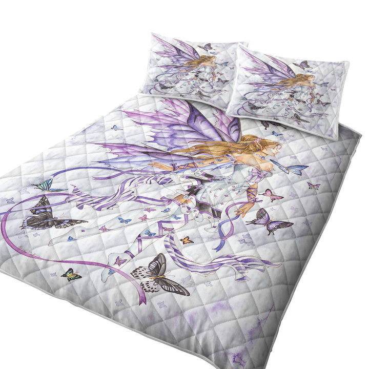 Lavender Serenade Art the Purple Butterflies and Fairy King Size Bedspreads