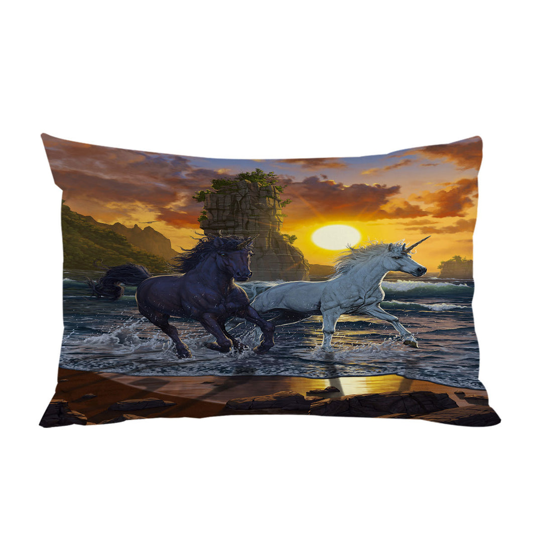 Legendary Beach Unicorns in Sunset Bed Covers