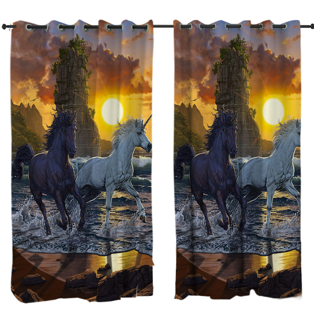 Legendary Beach Unicorns in Sunset Curtain