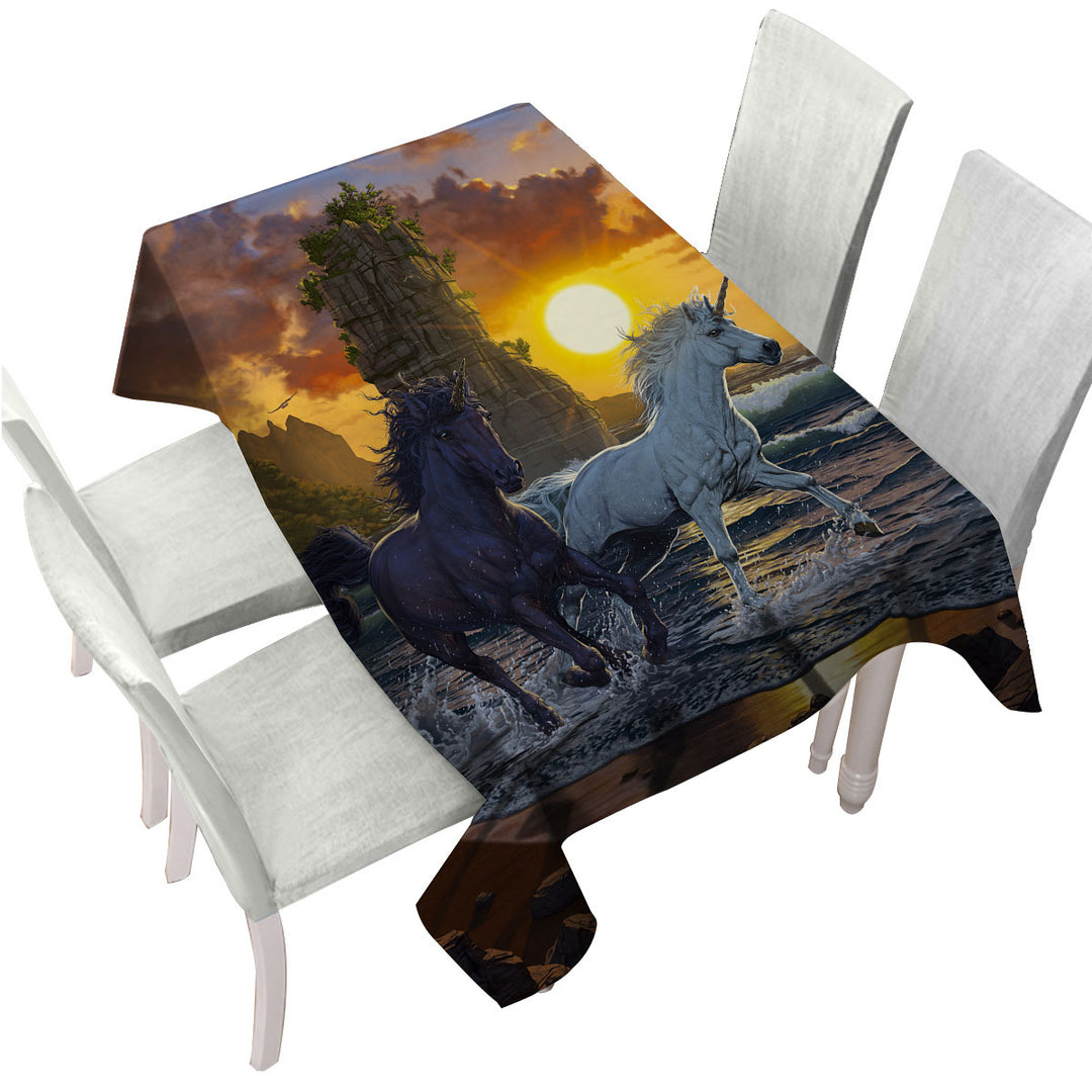 Legendary Beach Unicorns in Sunset Custom table Covers