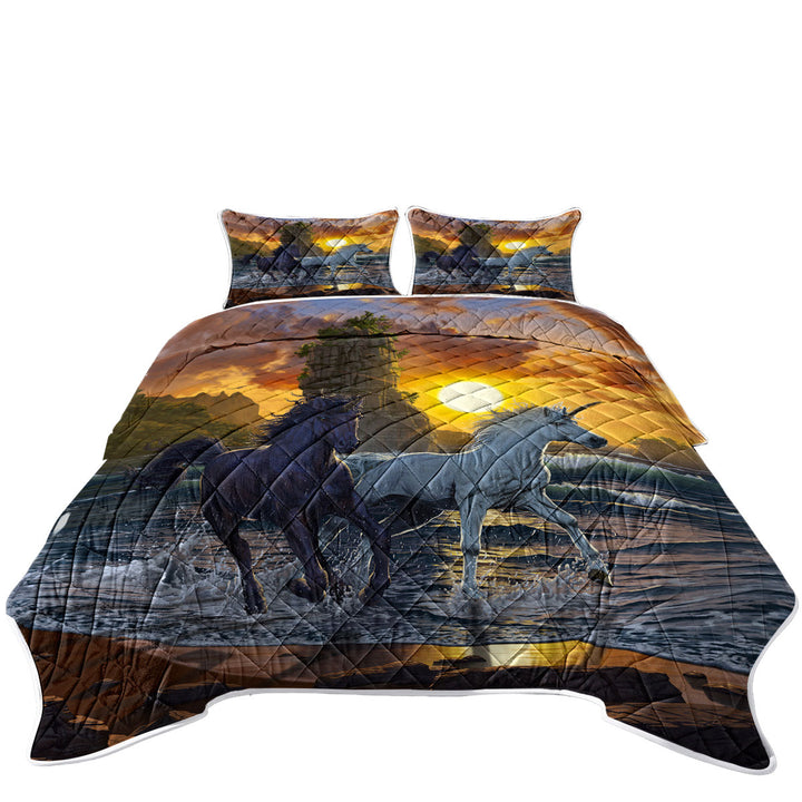 Legendary Beach Unicorns in Sunset King Quilt