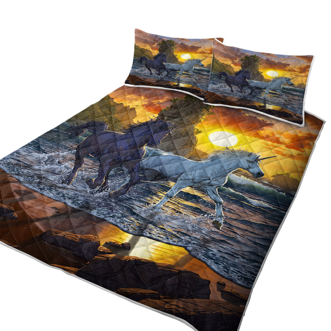 Legendary Beach Unicorns in Sunset Quilts for sale