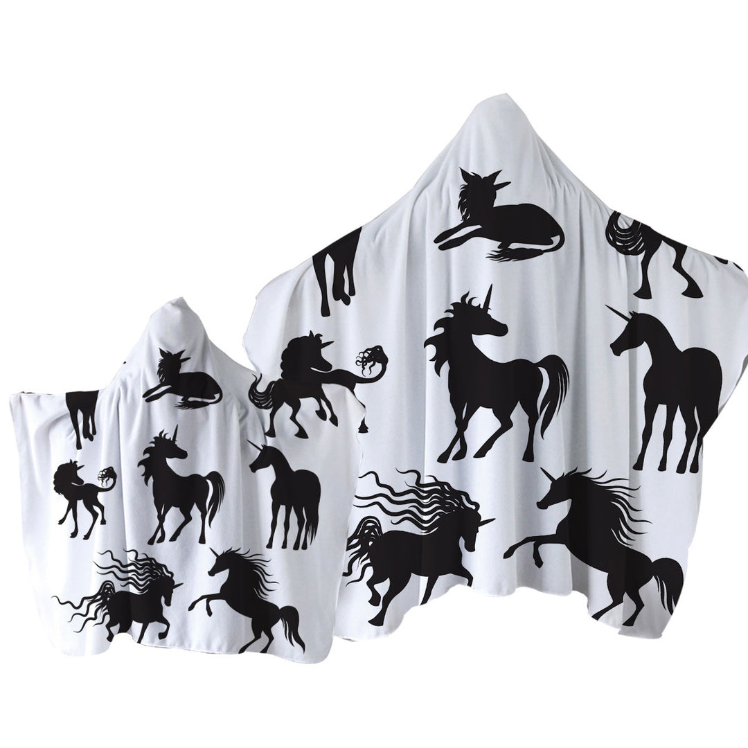 Legendary Unicorn Silhouettes Hooded Beach Towel