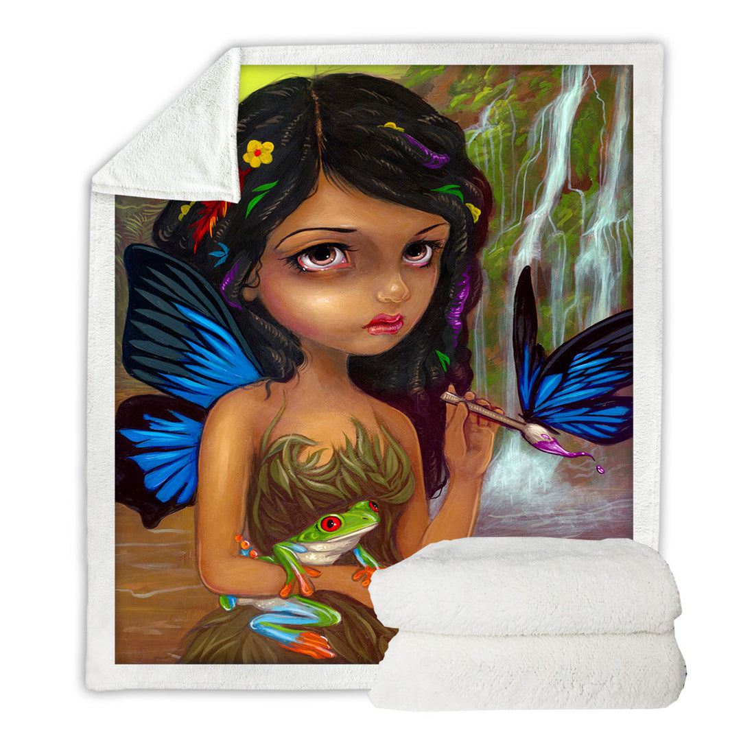 Lela the Rain Forest Artist Butterfly Fairy Throw Blanket