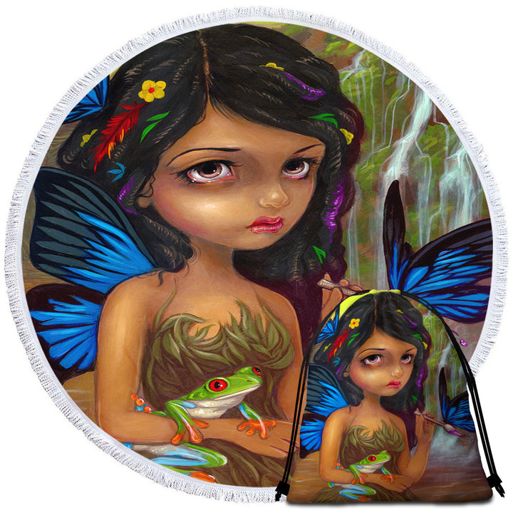 Lela the Rain Forest Artist Butterfly Fairy Unique Beach Towels