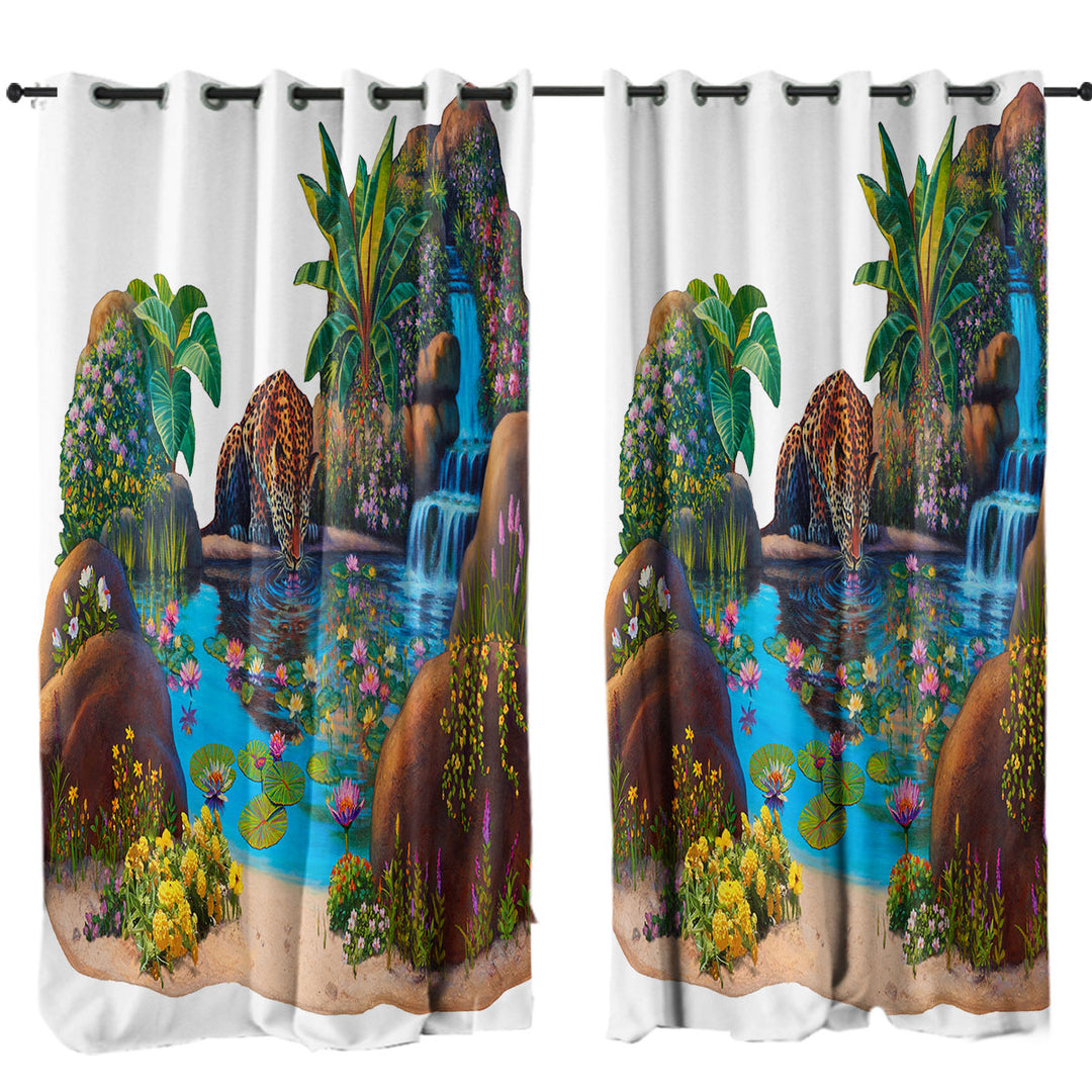 Leopard Tropical Watering Hole Curtains for Bedroom