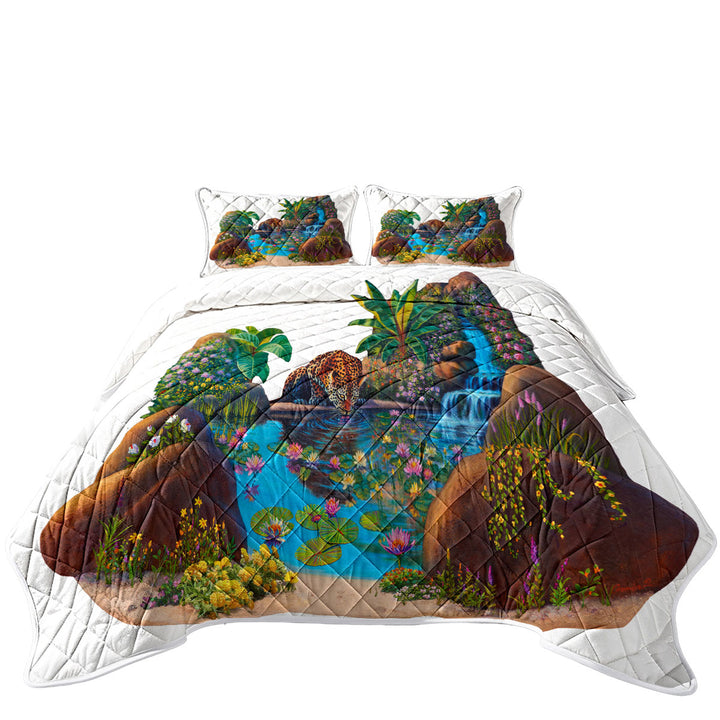 Leopard Tropical Watering Hole King Size Quilt Sets