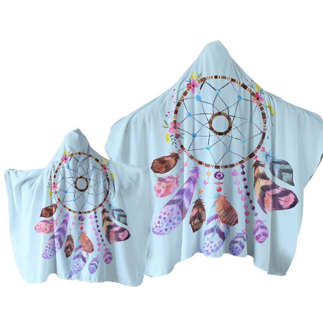 Light Blue Background Dream Catcher Towel Hoodie