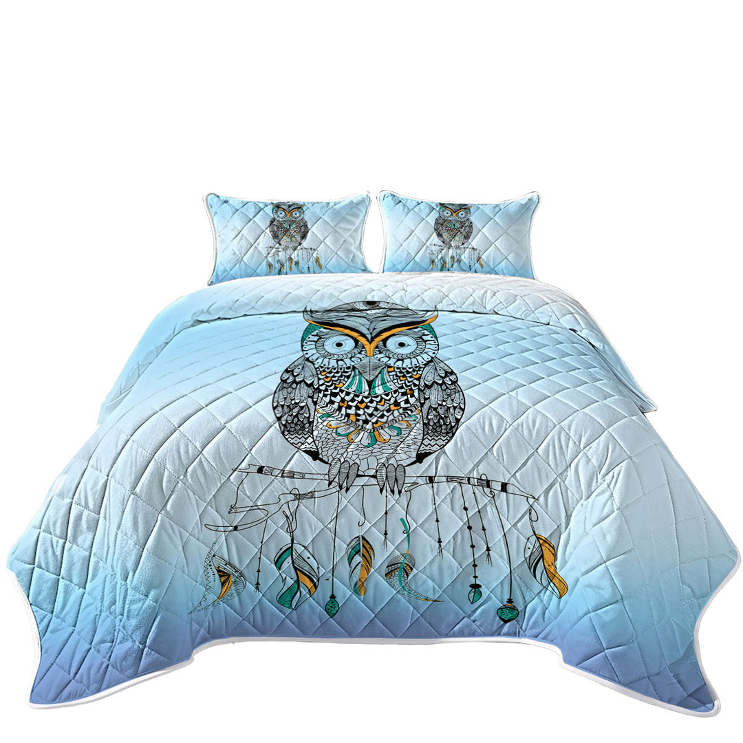 Light Blue Native Owl Quilts for sale