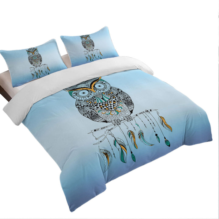 Light Blue Native Owl full Size Duvet Cover