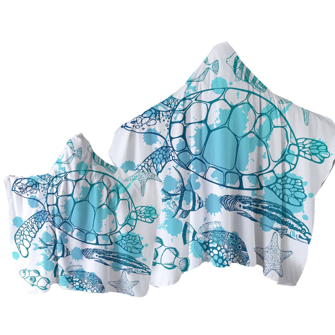 Light Blue Turtle and Fish Towel Hoodie