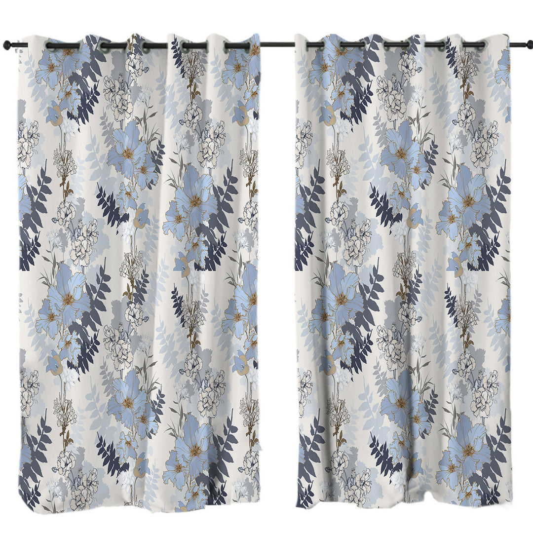 Light Blue and White Flowers Window Curtains