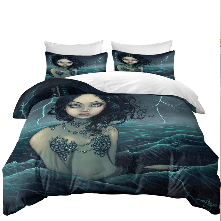 Lightning Sea Storm The Luminous Eyed Mermaid Bed Covers