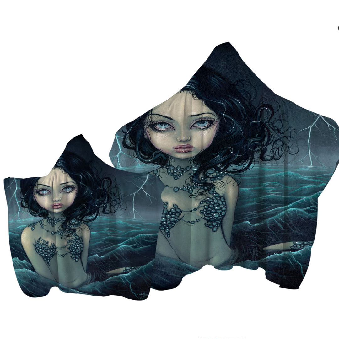 Lightning Sea Storm The Luminous Eyed Mermaid Towel with Hood