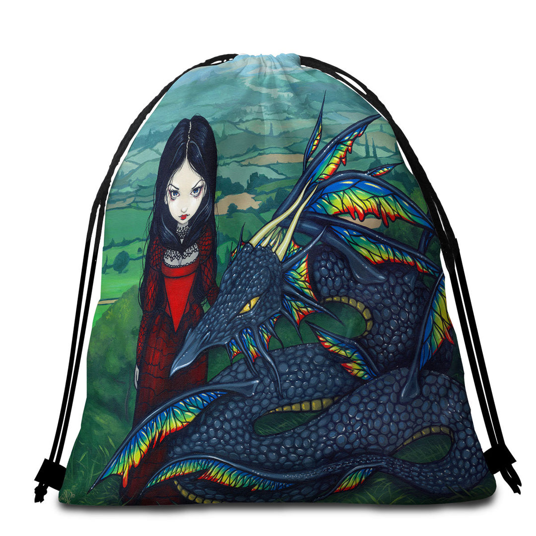 Lightweight Beach Towel with Dragon D_arc en ciel Gothic Maiden Rainbow Dragon