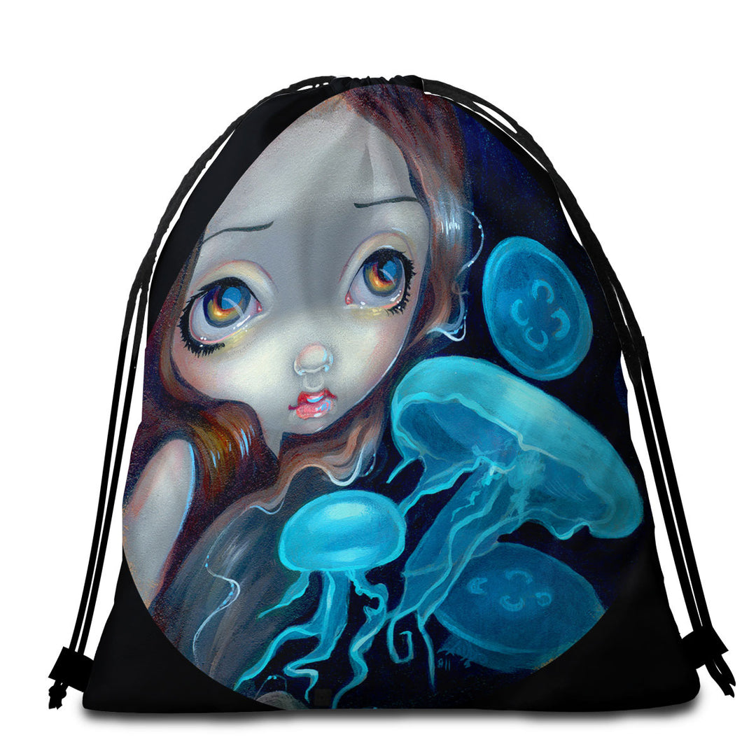 Lightweight Beach Towel with Jellyfish Portal Underwater Fantasy Mermaid