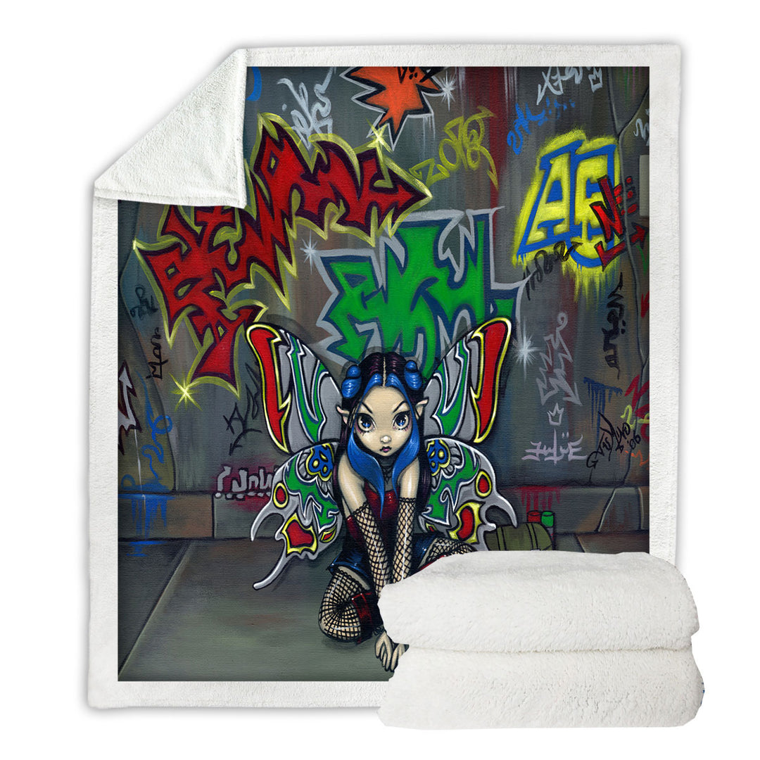 Lightweight Blankets Camouflage Urban Fairy in a Graffiti Alley