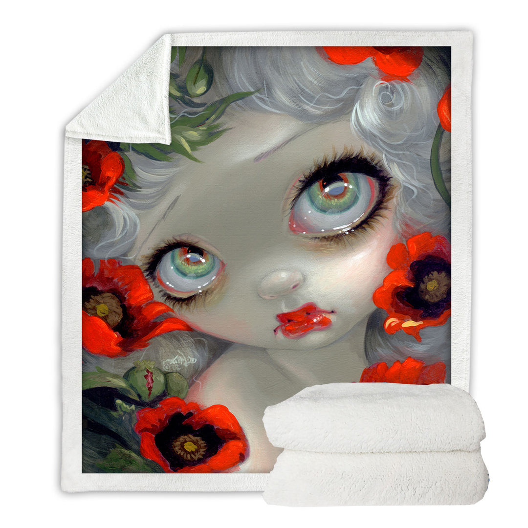 Lightweight Blankets with Poisonous Beauties Opium Poppy Girl and Flowers