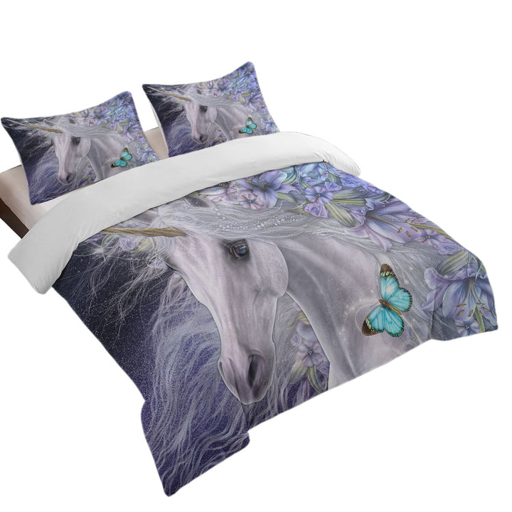 Lillicorn Art Purplish Lilli Flowers and Unicorn Good Duvet Covers