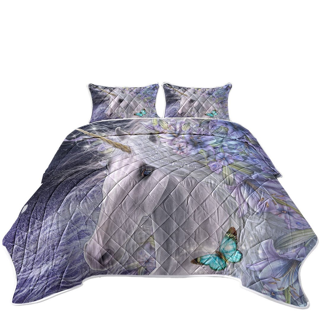 Lillicorn Art Purplish Lilli Flowers and Unicorn Quilts