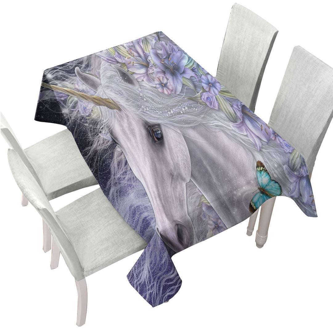 Lillicorn Art Purplish Lilli Flowers and Unicorn Table Cover