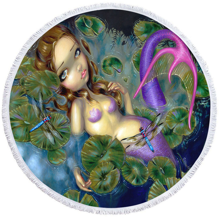 Lily Pads Dragonflies Pond Dragonfly Mermaid Circle Towel