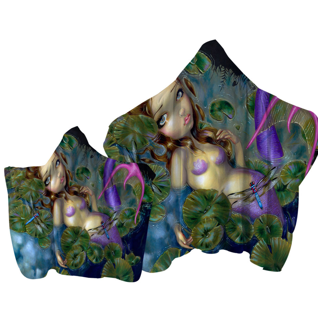 Lily Pads Dragonflies Pond Dragonfly Mermaid Hooded Beach Towel