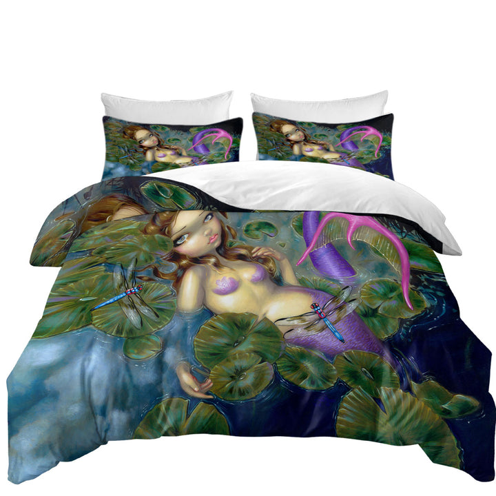 Lily Pads Dragonflies Pond Dragonfly Mermaid Queen Size Duvet Cover