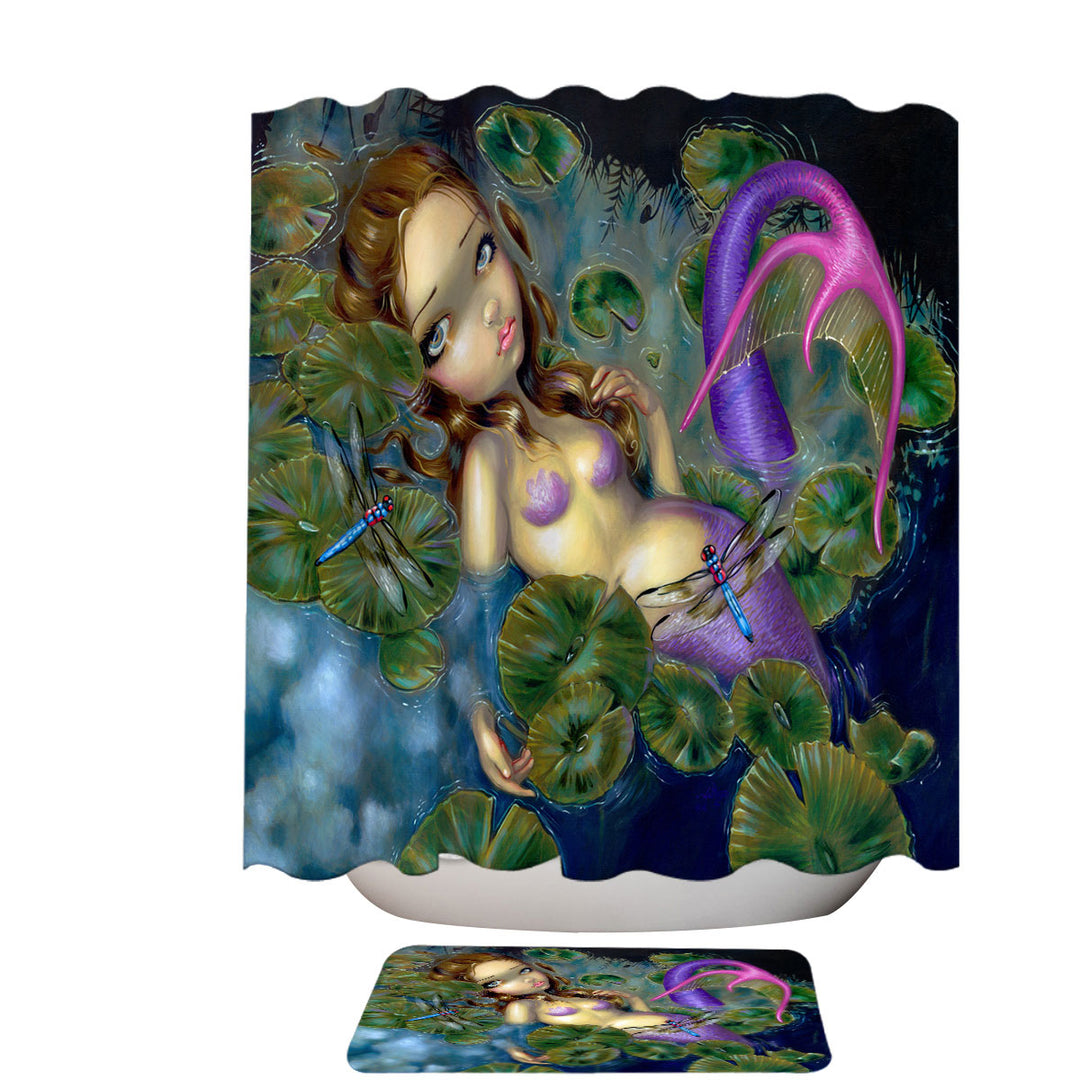 Lily Pads Dragonflies Pond Dragonfly Mermaid Shower Curtains for Sale