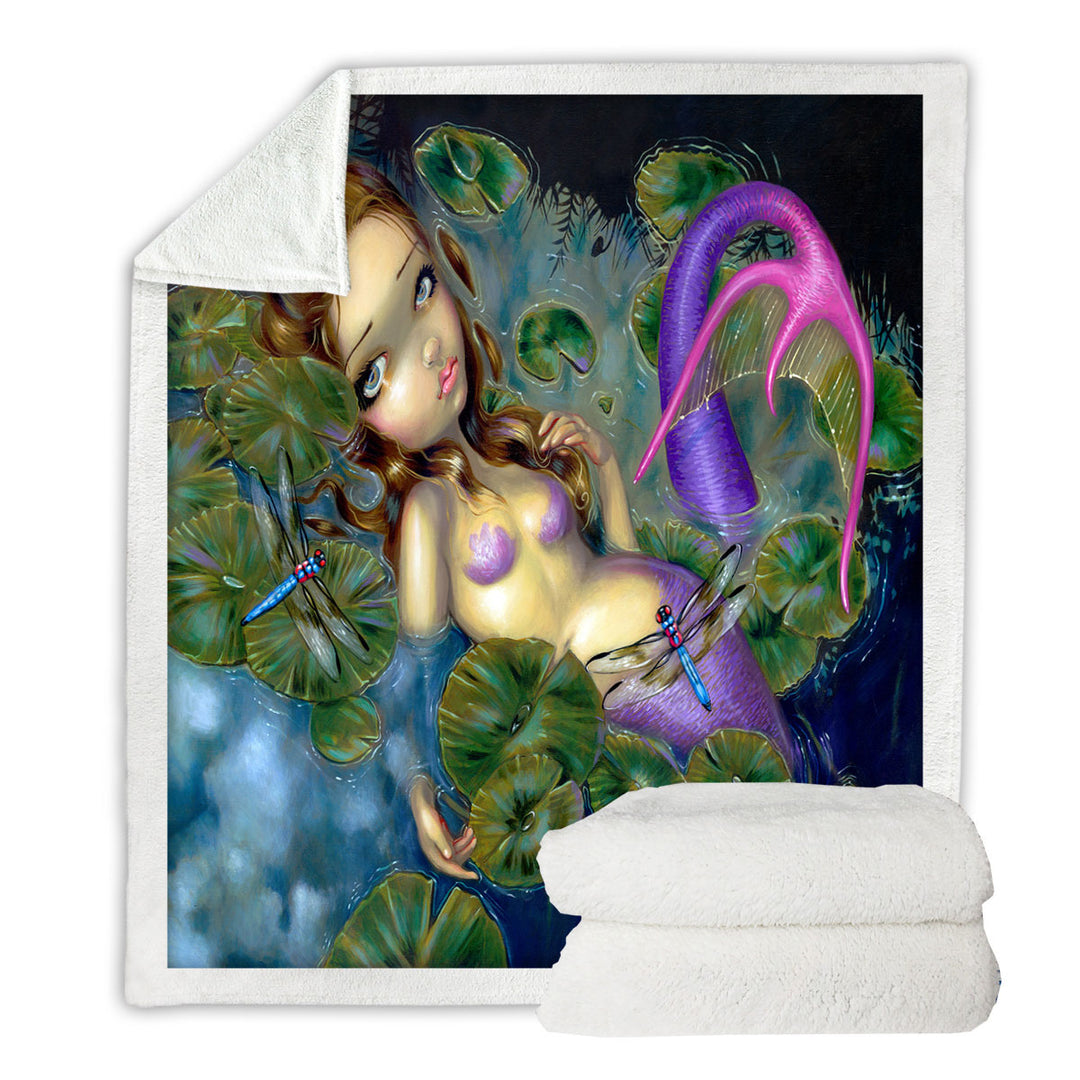 Lily Pads Dragonflies Pond Dragonfly Mermaid Throw Blanket