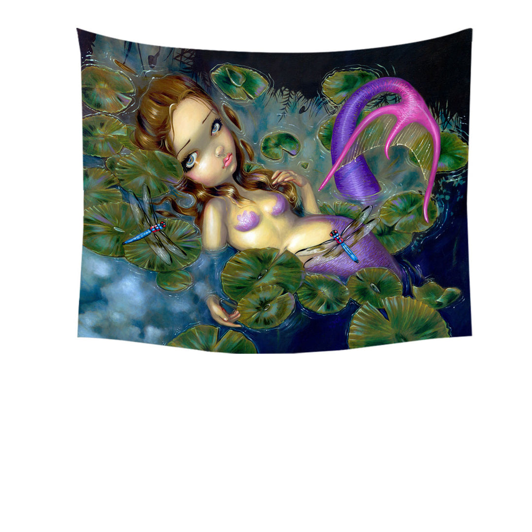 Lily Pads Dragonflies Pond Dragonfly Mermaid Wall Decor Hanging Fabric on Wall