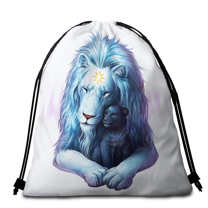 Lion Beach Towel Bags with Child of Light Sun Moon Cub and Lion