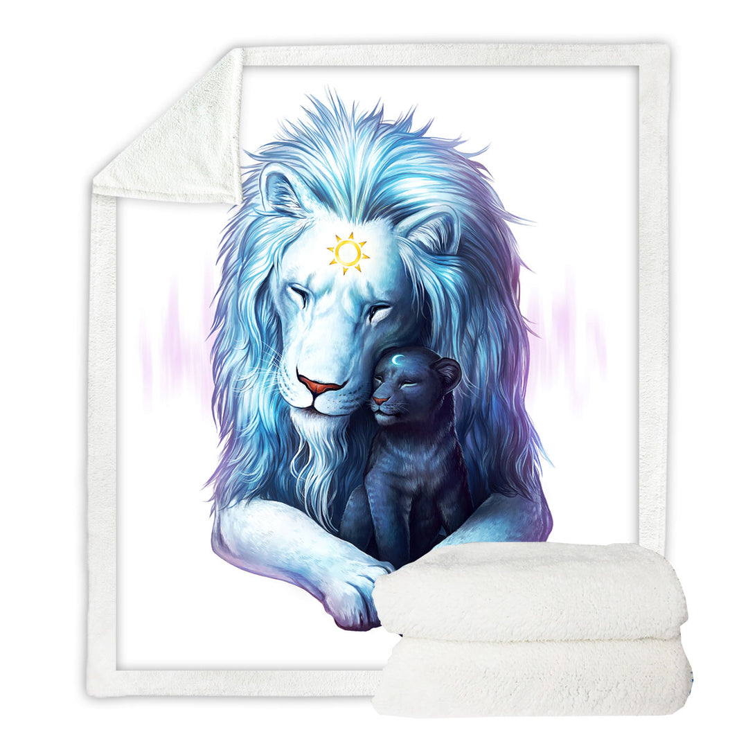 Lion Fleece Blankets with Child of Light Sun Moon Cub and Lion