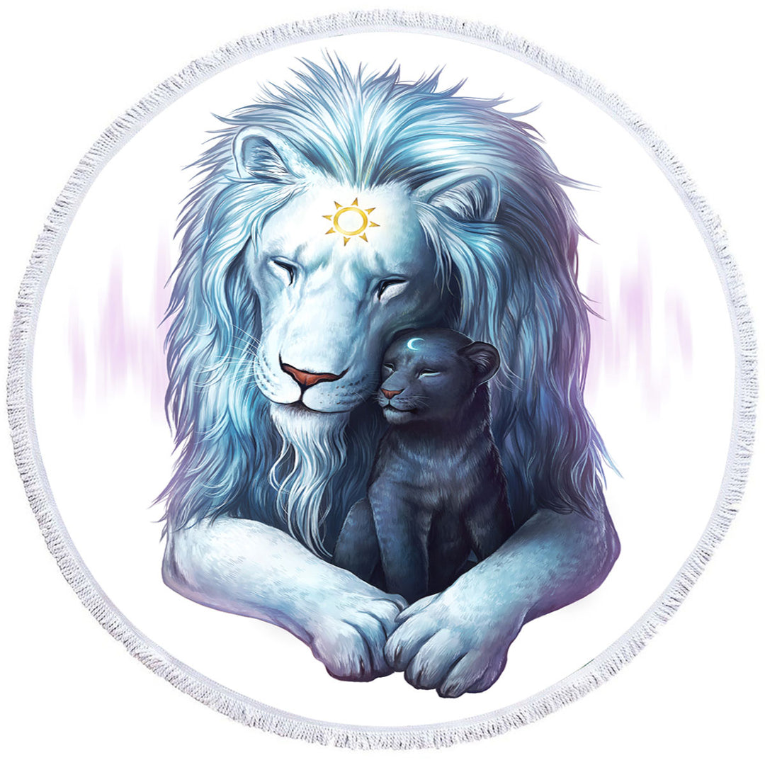 Lion Round Beach Towel Child of Light Sun Moon Cub and Lion