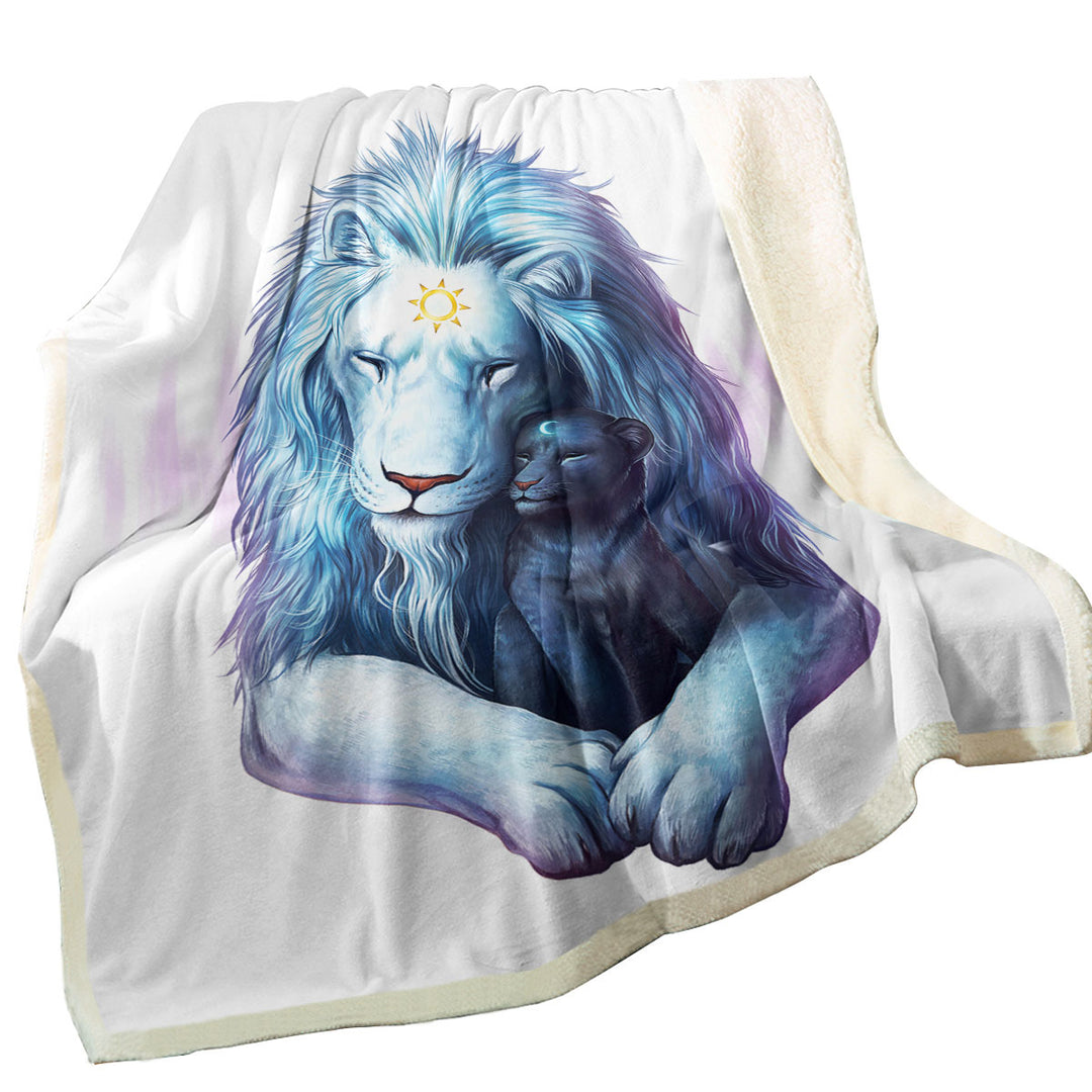 Lion Throw Blanket with Child of Light Sun Moon Cub and Lion