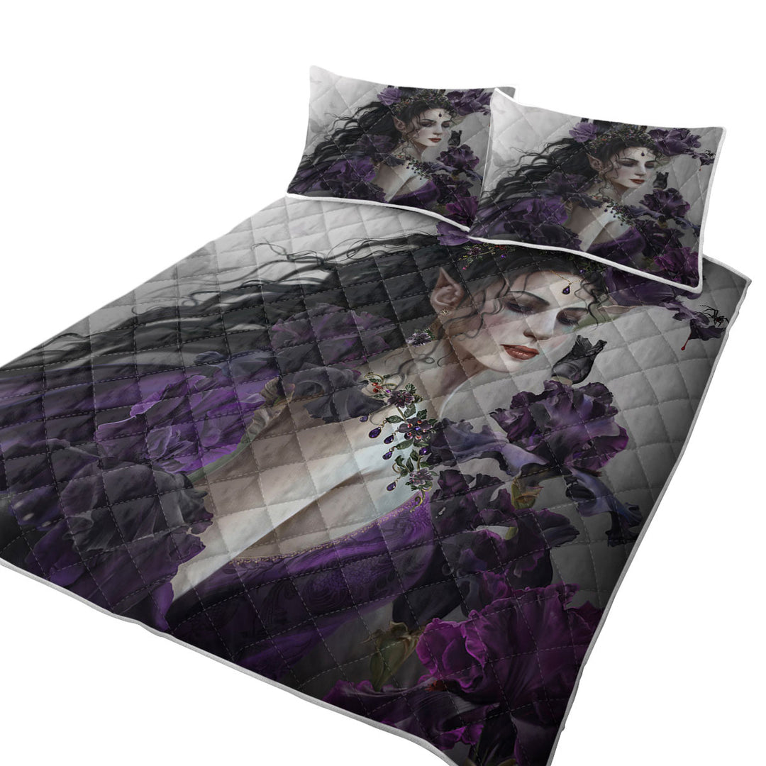 Liriel Portrait Beautiful Purple Elf Woman Quilts for sale