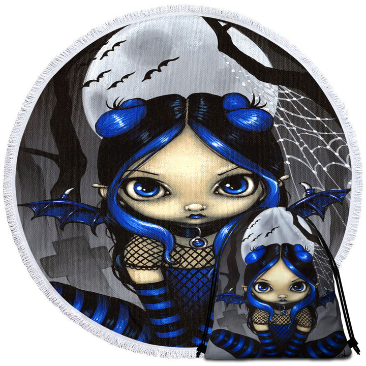 Little Batty Goth Girl and Bats Cool Beach Towels