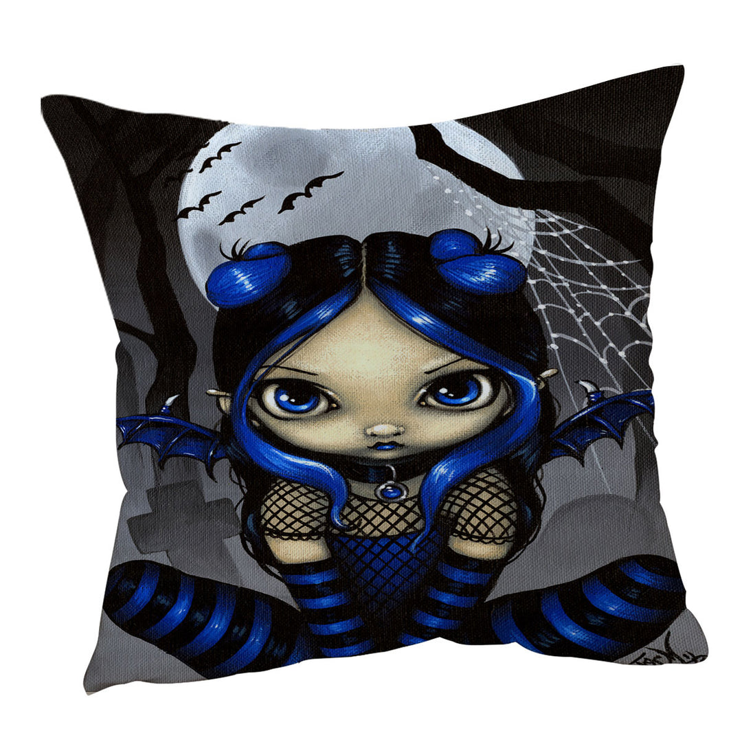 Little Batty Goth Girl and Bats Cushion Cover