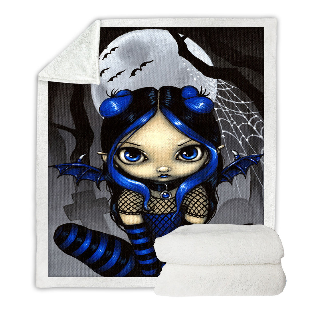 Little Batty Goth Girl and Bats Fleece Blankets