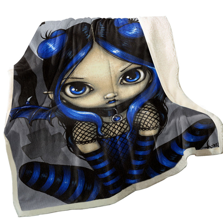 Little Batty Goth Girl and Bats Throw Blanket