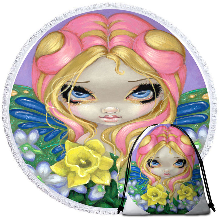 Little Bit of Spring Beautiful Big Eyed Fairy Beach Towel for Girls