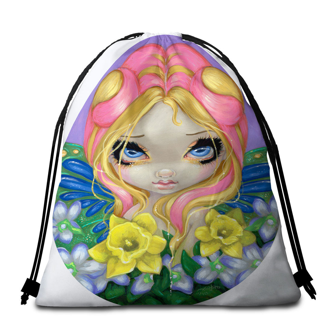 Little Bit of Spring Beautiful Big Eyed Fairy Best Beach Towels