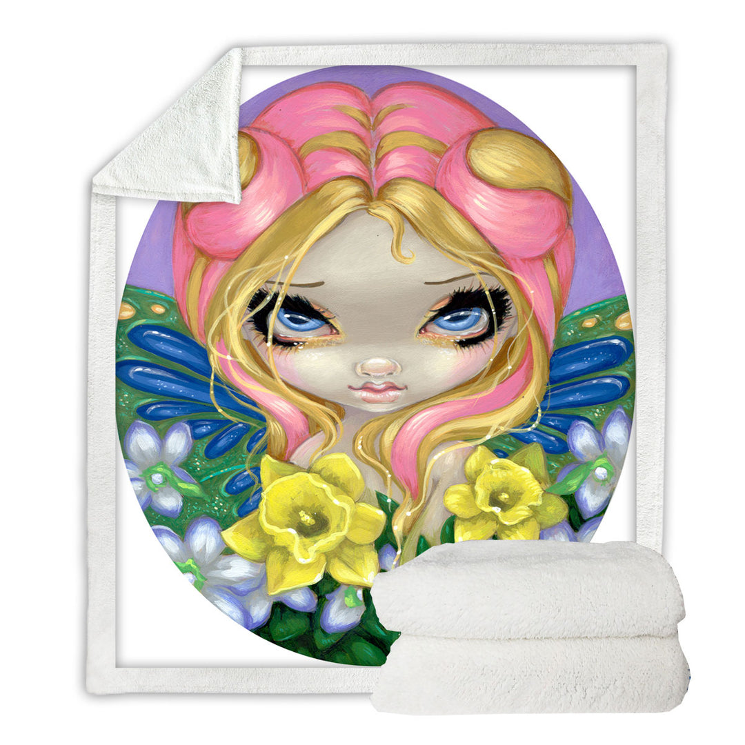 Little Bit of Spring Beautiful Big Eyed Fairy Sherpa Blanket