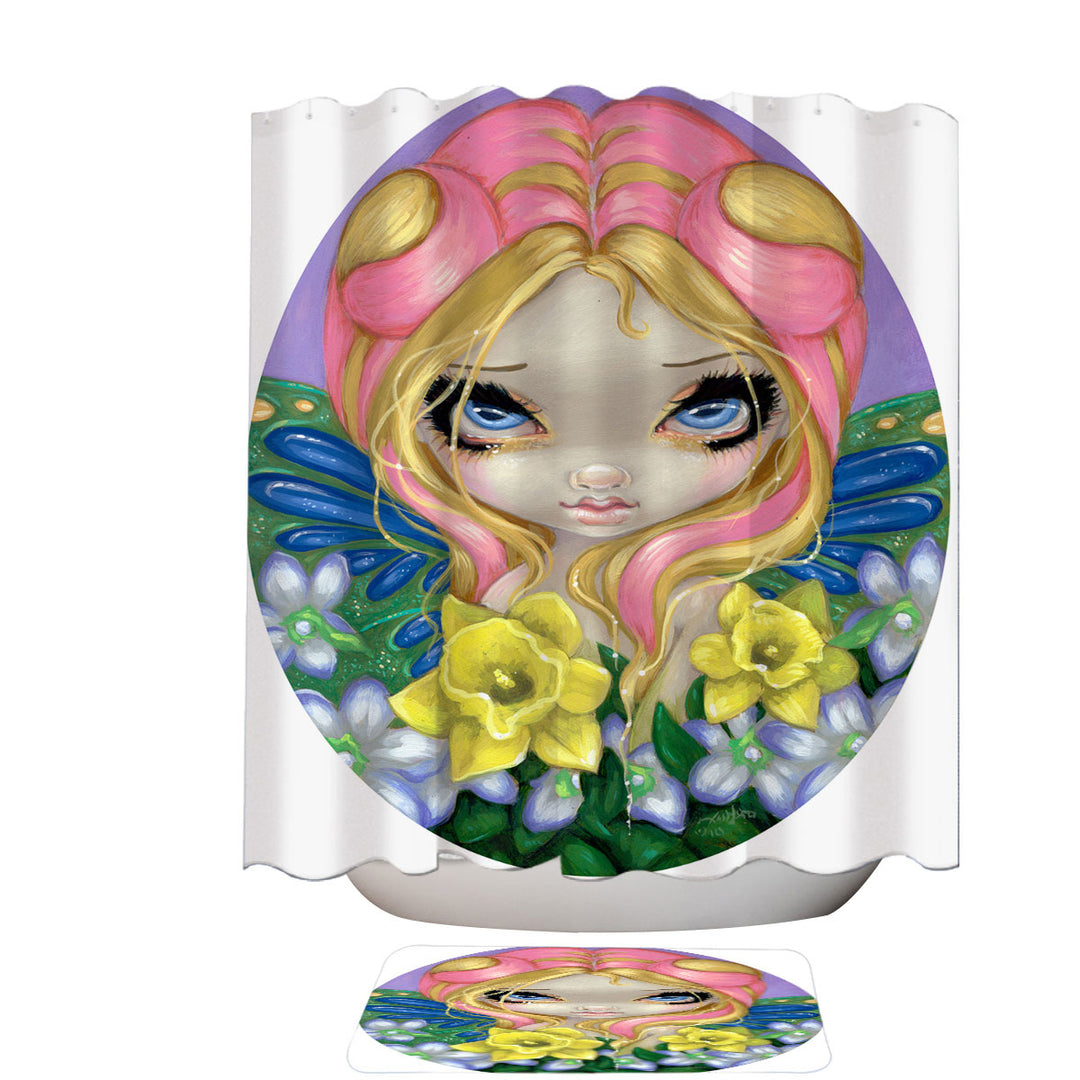 Little Bit of Spring Beautiful Big Eyed Fairy Shower Curtain