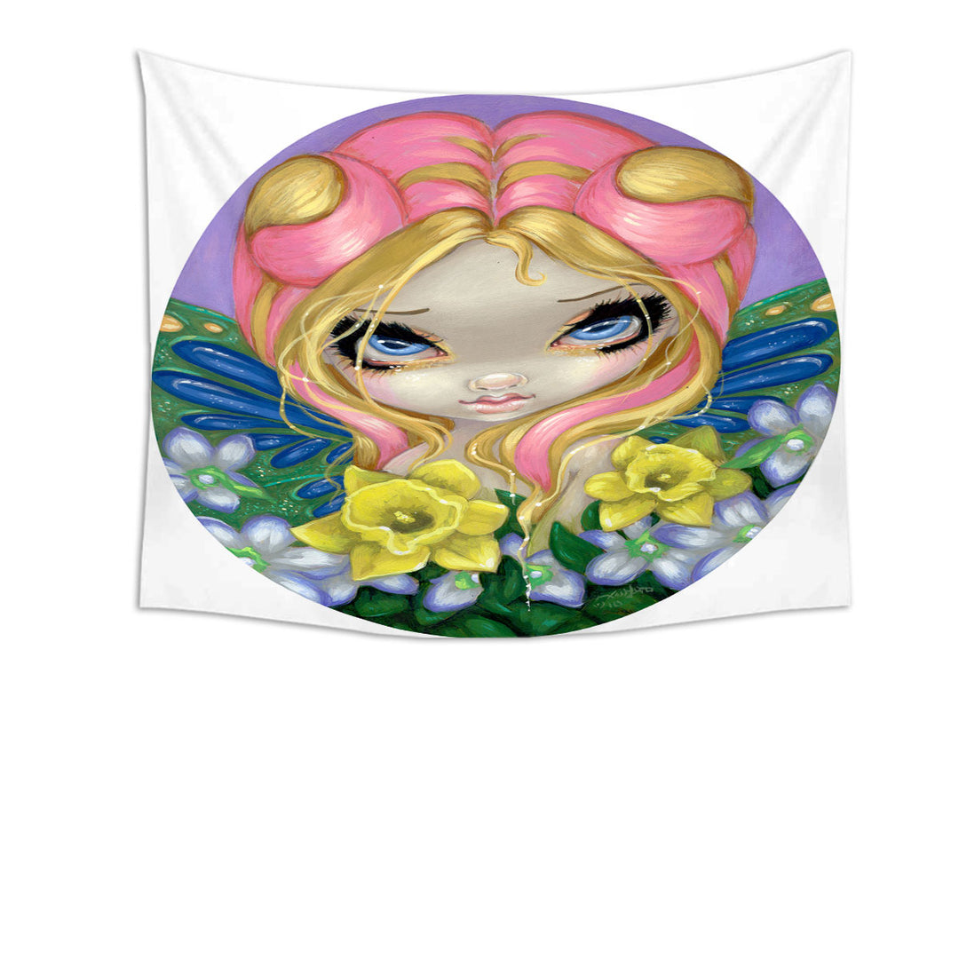 Little Bit of Spring Beautiful Big Eyed Fairy Wall Decor Tapestry