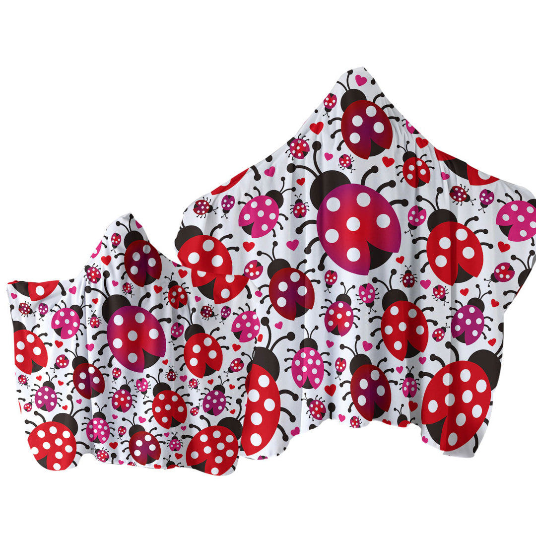 Little Hearts and Ladybugs Towel with Hood