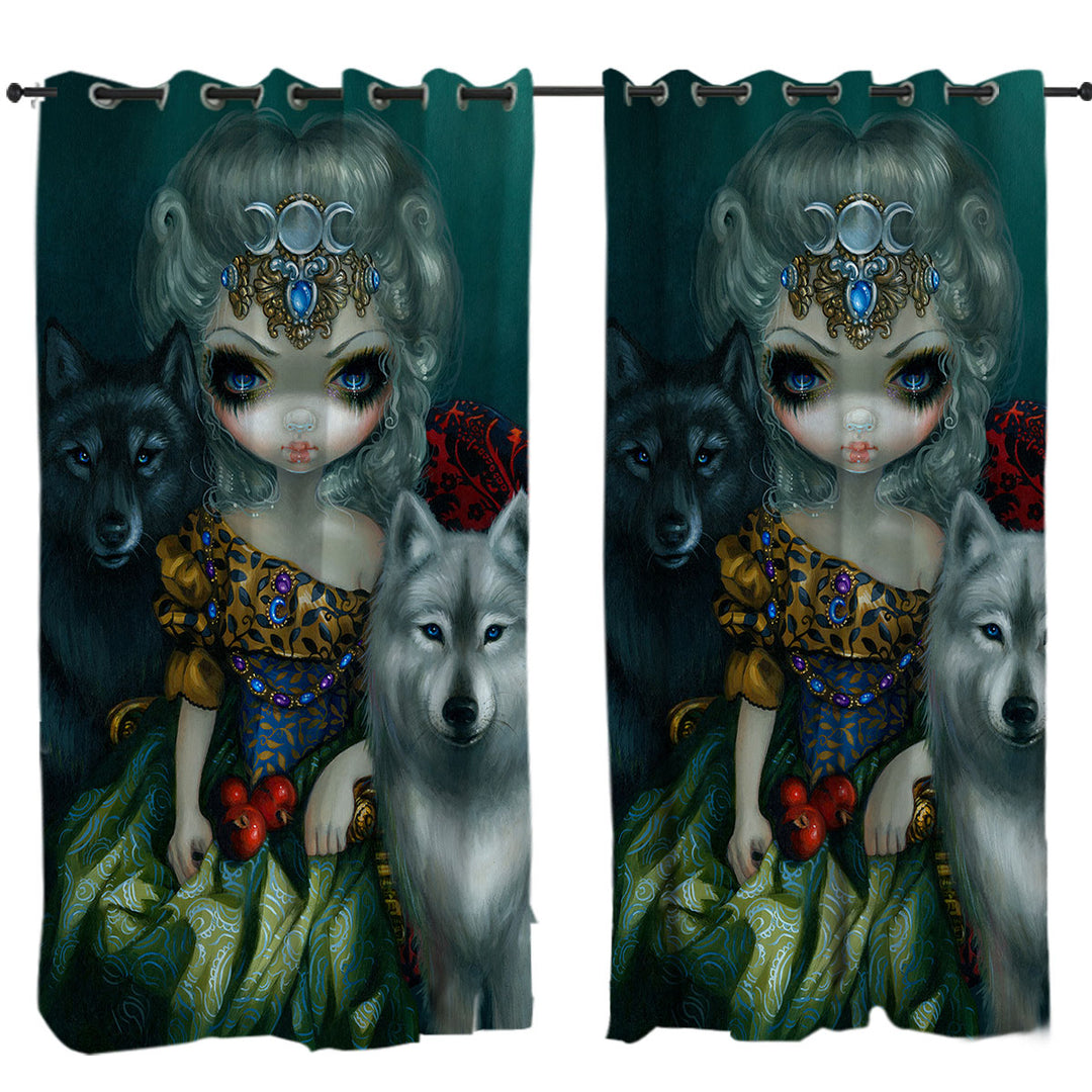 Loup Garou Beautiful Priestess Maiden and Wolves Curtain